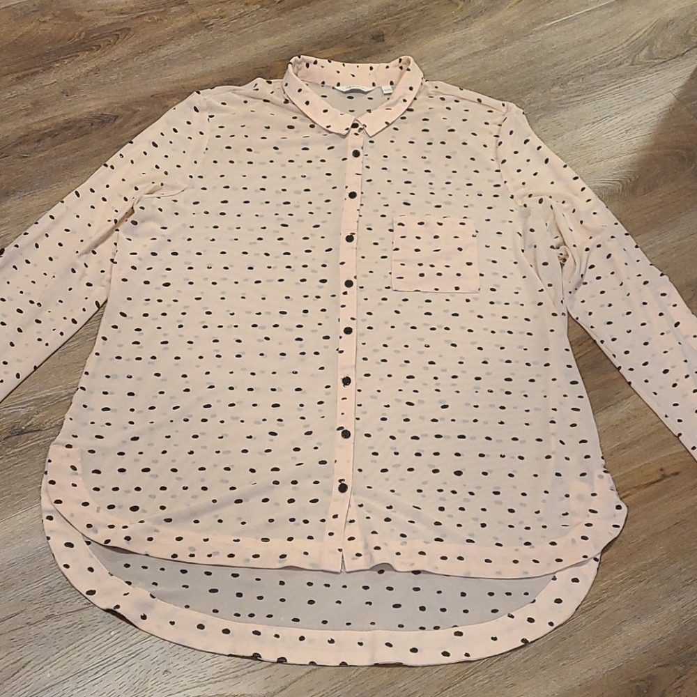Reitmans Sheer Pink & Black Polkadot Blouse Sz. XL